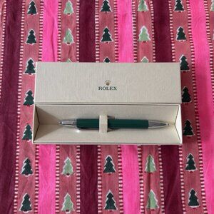 Authentic Rolex GREEN Emerald Executive Silver Hex Ballpoint Pen AD VIP Gift NEW